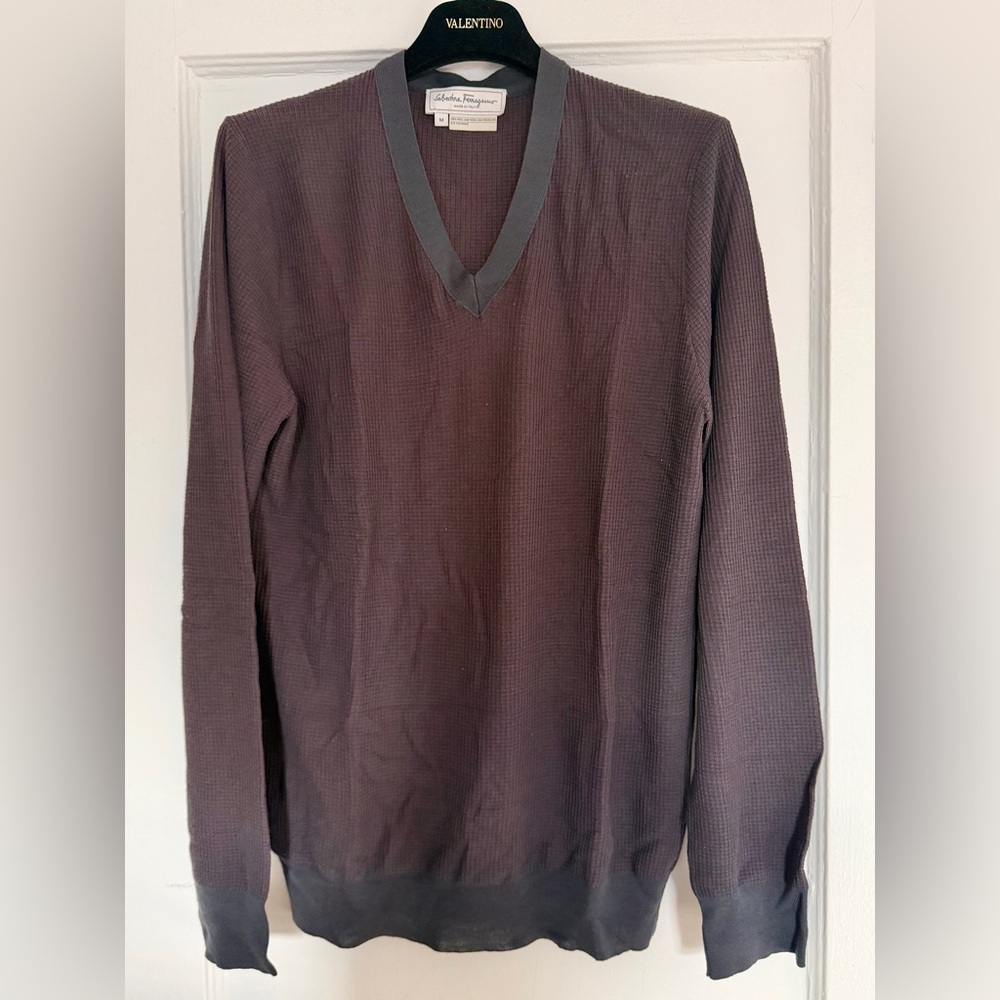 Salvatore Ferragamo Men's Dark Gray V-Neck Sweater